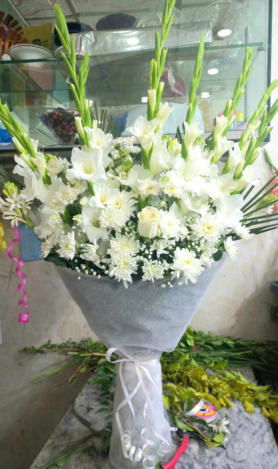 White Gladiolus Bunch by Shah G Flowers